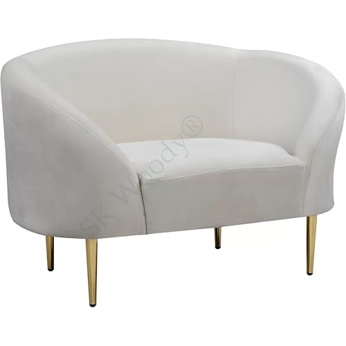 Image of Rosewood Luxury Curved Sofa in Premium Velvet-Fabric | Solid Wood Structure | High Density Foam | Sturdy Golden Legs | Comfortable & Stylish Couch for Modern Living Room (Cream, 1 Seater)