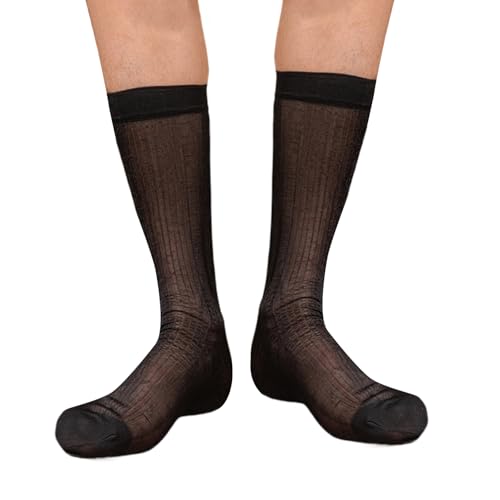 Socks,Mens Transparent Sheer Dress Socks Business Formal Suit Casual Nylon Thin Glossy Striped Long Calf Socks
