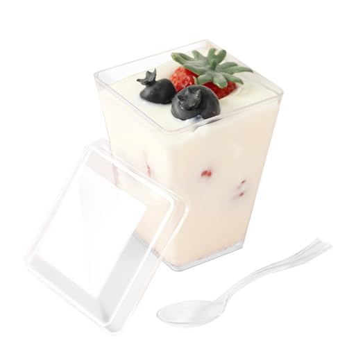 HOMIP 60Pack 5oz Plastic Dessert Cups with Lids & Spoons â€“ Ideal for Yogurt Parfaits, Pudding, Fruit, Ice Cream & Party Desserts â€“ Perfect for Events & Gatherings