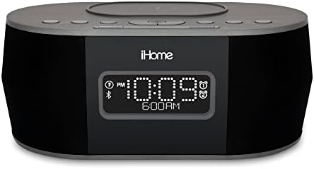 iHome iBTW38 Digital Alarm Clock with USB and Qi Wireless Charging for iPhone 13, 13 Pro ,13 Mini 12,11, XR, XS, X, 8, Galaxy S20, Z Flip, Fold, S10, S9, S8, Note 10, 9 and More