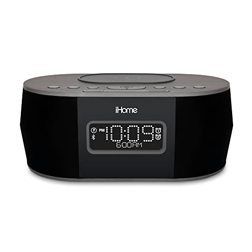 iHome Alarm Clock for Bedroom with Wireless Charger, Bluetooth Speaker, and USB Charger for iPhone, Android, and More (iBTW38)