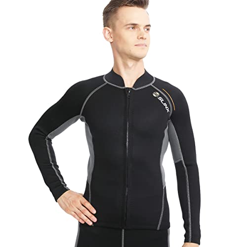Wetsuit Top for Mens 2mm Neoprene Wetsuit Tops Front Zip Diving Shirt for Swimming Snorkeling Surfing Kayaking Scuba S Size, Black