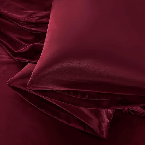 Image of Satin Pillow Cover with Silk Bonnet & 3 Premium Scrunchies - Hair & Skin Care Set for Women - Anti-Frizz Sleeping Combo - Gift Pack (Red)