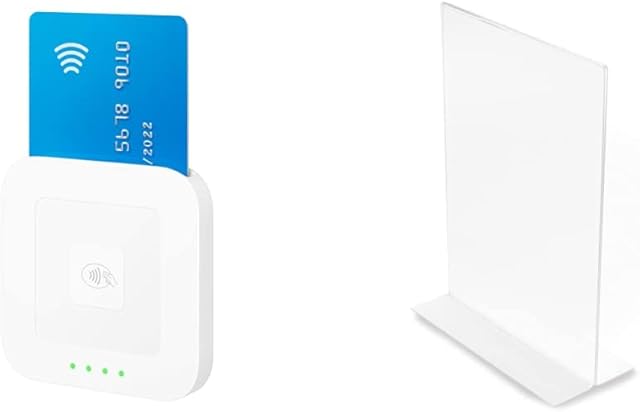 Square Card Reader -  Payment terminal for accepting Contactless & Deflecto Clear Acrylic Sign Holder A4 Vertical Stand Up Sign Holder, Display Stand