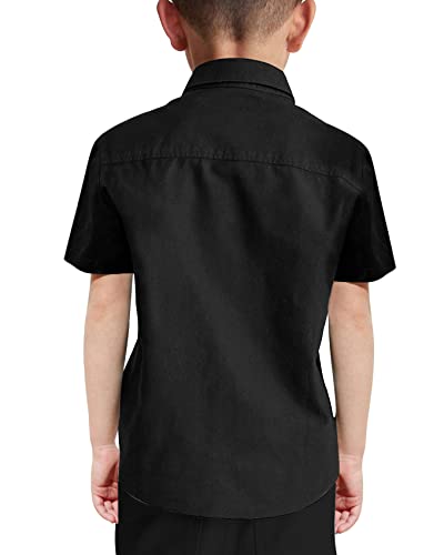 Boys' Short Sleeve Dress Shirts Classic Collared Button-Down Tshirt Solid Cotton Top With Chest Pocket Black #TOP1