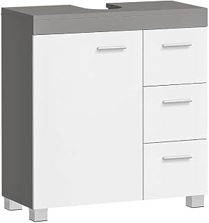 Vanity Unit, Bathroom Cabinet, 3 Large Drawers, 30 x 60 x 64 cm, Bathroom Cabinet, 2 Compartments Behind The Door, Bathroom Sink Cabinet with Feet, Cloud White Cement Grey BBK513GU01