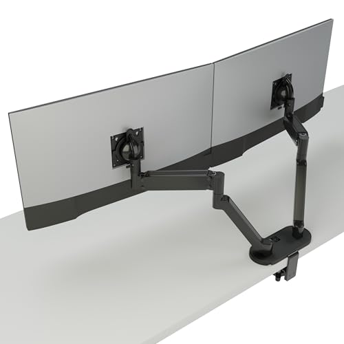 Image of CHIEF Koncīs™ Dynamic Dual Monitor Arm Bracket Mounts for Screens up to 32", Ergonomic Height Adjustable Desktop Clamp, Tilts, Extends, Swivels and Fully Rotates. Black Dual Monitor Arms
