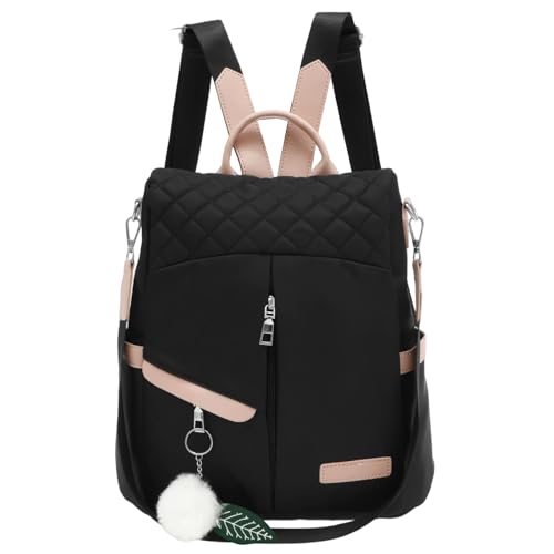 Mochila feminina, mochila pequena à prova d'água, mini mochila casual de tecido Oxford, mochilas de viagem, bolsa de ombro de viagem com alça de ombro ajustável e pingente para viagens diárias de