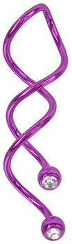 Purple Titanium Unique Spiral Long Twist w/cz gem Balls Belly Button or Industrial Ear Piercing Navel Ring 14 Gauge