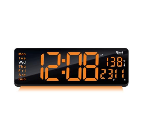 Image of Ajanta Digital Electric Wall Clock with Time, Temperature, Date & Day | RGB LED Night Light Display | USB Type-C Charger | 12 /24H Format & Snooze (Orange)
