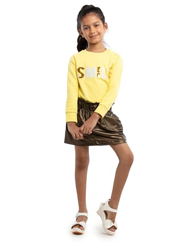Image of Under Fourteen Girls Pullon Skirt with Foil Fabric | Skirt for Girls | Knit | 10-11 Yrs(Gold)