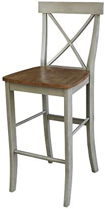 IC International Concepts International Concepts X-Back Bar Stool-30 Seat Height Stool, 30 Inches, Distressed Hickory/Stone
