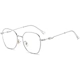 KOOSUFA Mode Metall Blaulichtfilter Brille Groß Quadratischer Brillengestelle Damen Herren Anti Blaulicht Brille Ohne Sehstärke Computer Gaming Anti Müdigkeit Brillen mit Etui (Silber)