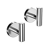 Lunale Towel Hooks,2 Pack Brushed Silver Robe Hooks, Heavy Duty Door Hanger Towel Robe Clothes Cabinet Closet Sponges Hook for Bathroom Kitchen Garage Hotel (Perforated Type)