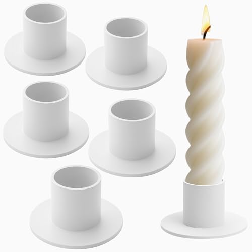 6 Pièces Bougeoirs en Métal, Chandeliers Bougeoir, Porte Bougie Métal Moderne, Candle Holder pour Fêtes, Mariages, Dîners, Décorations D'intérieur (Blanc)