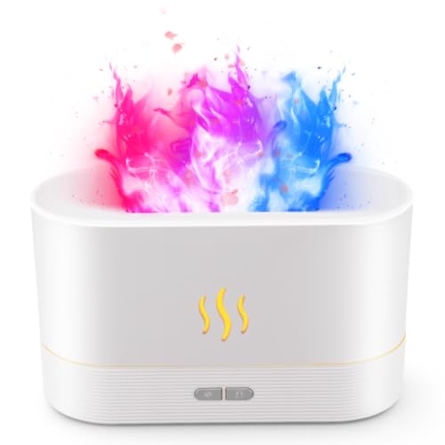SENMUL Colourful Flame Aroma Diffuser Humidifier, Upgraded 7 Flames, Silent Essential Oil Diffuser for Home, Office, Yoga, with Auto Shut-Off, 180ml (8 Hours) White