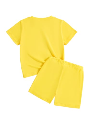 Image of Toddler Summer Outfits for Girls Cute Graphic Crewneck Top T-Shirt & Biker Shorts Set 2 Piece Tracksuit