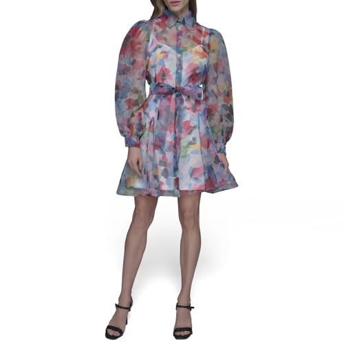 KARL LAGERFELD Women's Sheer Long Sleeve Puffer Wrap Mini Dress2