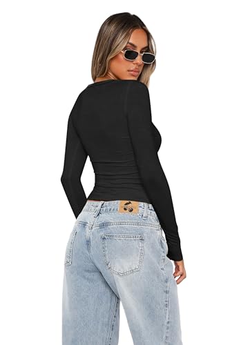 XIEERDUO Women's Long Sleeve Crew Neck Slim Fit T Shirts 2024 Y2k Clothes Basic Going Out Tops 3 Pack/2 Pack4