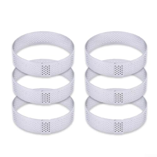 Lot de 6 anneaux à gâteau ronds perforés pour la maison, les gâteaux, les mousses, les desserts, les joints empilés, les tartelettes à pizza (7 cm)
