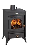 Prity K1 R - Estufa de leña con salida trasera, 9,5 kW, certificado CE, estufa de leña independiente, cumple con la norma EN 13240