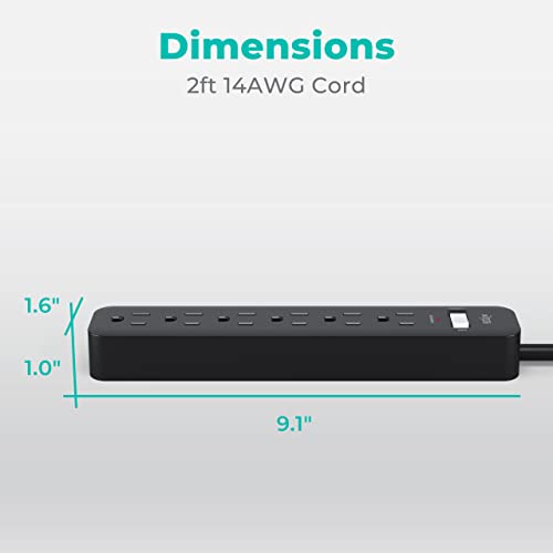 KMC Extensión 6 Tomacorrientes, Paquete de 2, Cable Corto de 0.61 m en Negro miniatura 4