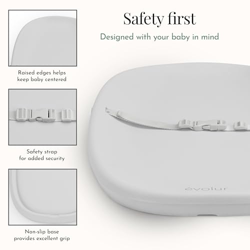 Image of Evolur Eva Changing Pad, Waterproof EVA Foam, Safety Strap, White