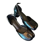 Tabi Shoes Split Toe Ballet Flats Women Cute Tabby Mary Janes Low Heel Loafers Leather Ankle Strap Comfort Wear Tennis & Racquet Sport Shoes Retro Back to School Gifts for Daughters Granddaughters (Black,4)