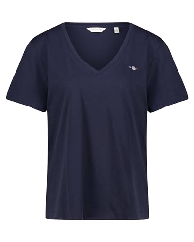 GANT Damen Reg Shield V-Neck T-Shirt, Evening Blue, XS EU – Ansicht 1