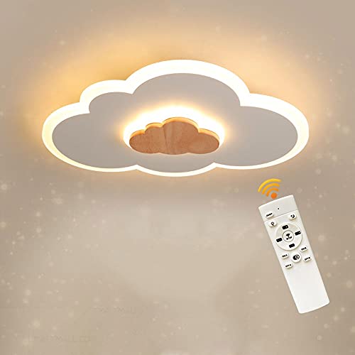 Lichtsse Plafonnier LED, Lampe de Plafond en Bois créatif Nuage, 20W 1600LM 40cm, avec dimmable télécommande 3000-6000K, plafonniers Blancs Modernes Applique Murale pour de Salon et Chambre de Enfant Cover