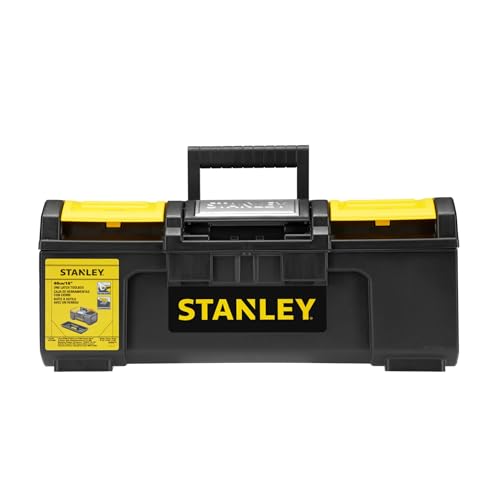 STANLEY 16 Inch One-Touch Tool Box, Heavy-Duty Tool Storage with Removable Tote Tray, Secure Padlock Eye, Easy-Access Organiser Compartments, Compact & Durable Toolbox - 1-79-216