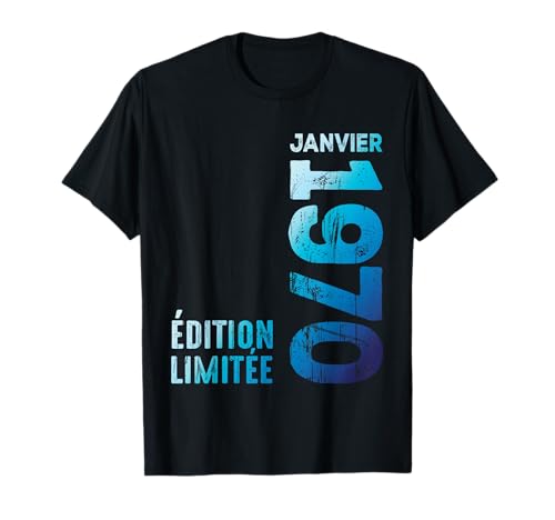 Birth Since Month Of January Retro Vintage Year T-Shirt Noir Unisex-Adultes S Retro 1970 Édition limitée T-Shirt
