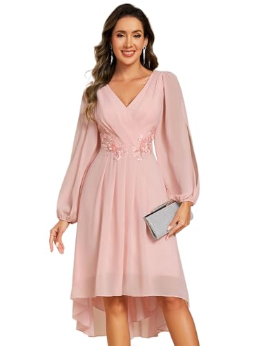 Image of Ever-Pretty Women's Chiffon Lantern Long Sleeves Pleated Appliqued Empire Waist Midi Length Semi Formal Dresses 02926