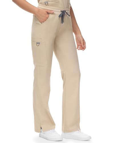 Image of COMENII Scrubs for Women, Knit Yoga Waistband Straight Leg Cargo Pants, Classic Fit Womens Scrubs Pants