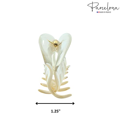Parcelona French Curved Arch Clear Beige Large 3 3/4" Cellulose Acetate Interlocking Teeth Jaw Claw Hair Clip Clamp Clutcher For Women And Girls, Made In France #TOP3