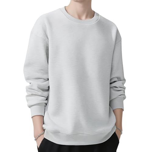 [Mmlnrc] トレーナー メンズ 長袖 11.3オンス 綿 トップス レディース 春秋冬 丸襟 Tシャツ ビッグシルエット 体型カバー プルオーバー ロングtシャツ 無地 カジュアル パーカー ゆったり 着痩せ スウェット クルーネック 男女兼用 スポーツウェア 部屋着 通勤通学 (JP, アルファベット, XL, ライトグレー)