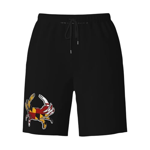 Maryland Flag Crab Men's Quick-Dry Board Shorts 7" - Swim Trunks Summer Hawaii Beach3