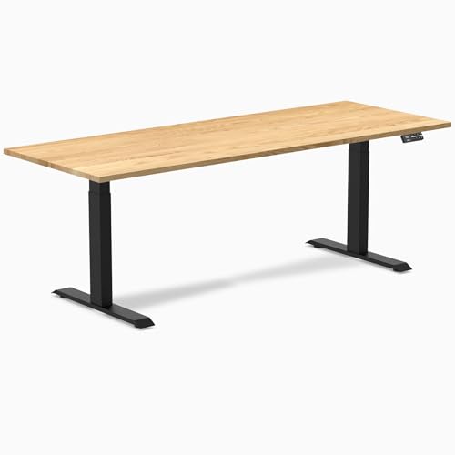 Image of Desky Dual Hardwood Sit Stand Desk - 80x30 Electric Standing Desk - Dual Motor, 3 Stage Adjustable Height Desk - Solid Wood Standing Desk - Whole-Piece Top in White Oak Wood