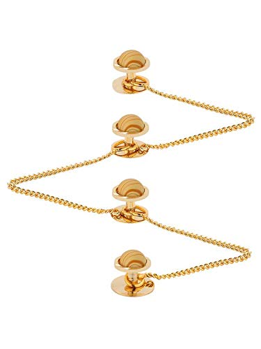 Brass Kurta Buttons with Pearl Effect Stone and Chain TNSPKURTA1988 (Wooden Stone)