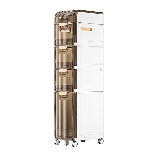 Armario de almacenamiento de baño con cajones y ruedas de bloqueo, impermeable, torre de almacenamiento lateral estrecha para espacios pequeños, ideal para baño, cocina y lavandería
