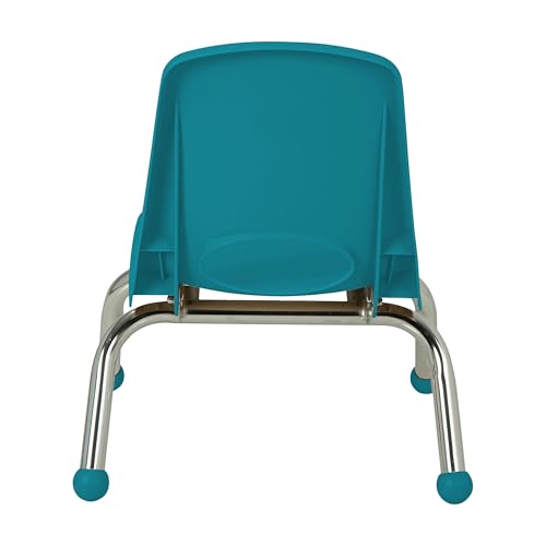 Image of FDP 8 inch School Stack Chair,Stacking Student Seat with Chromed Steel Legs and Ball Glides for Daycare, Preschool and Homeschool - Teal, 14749-TL