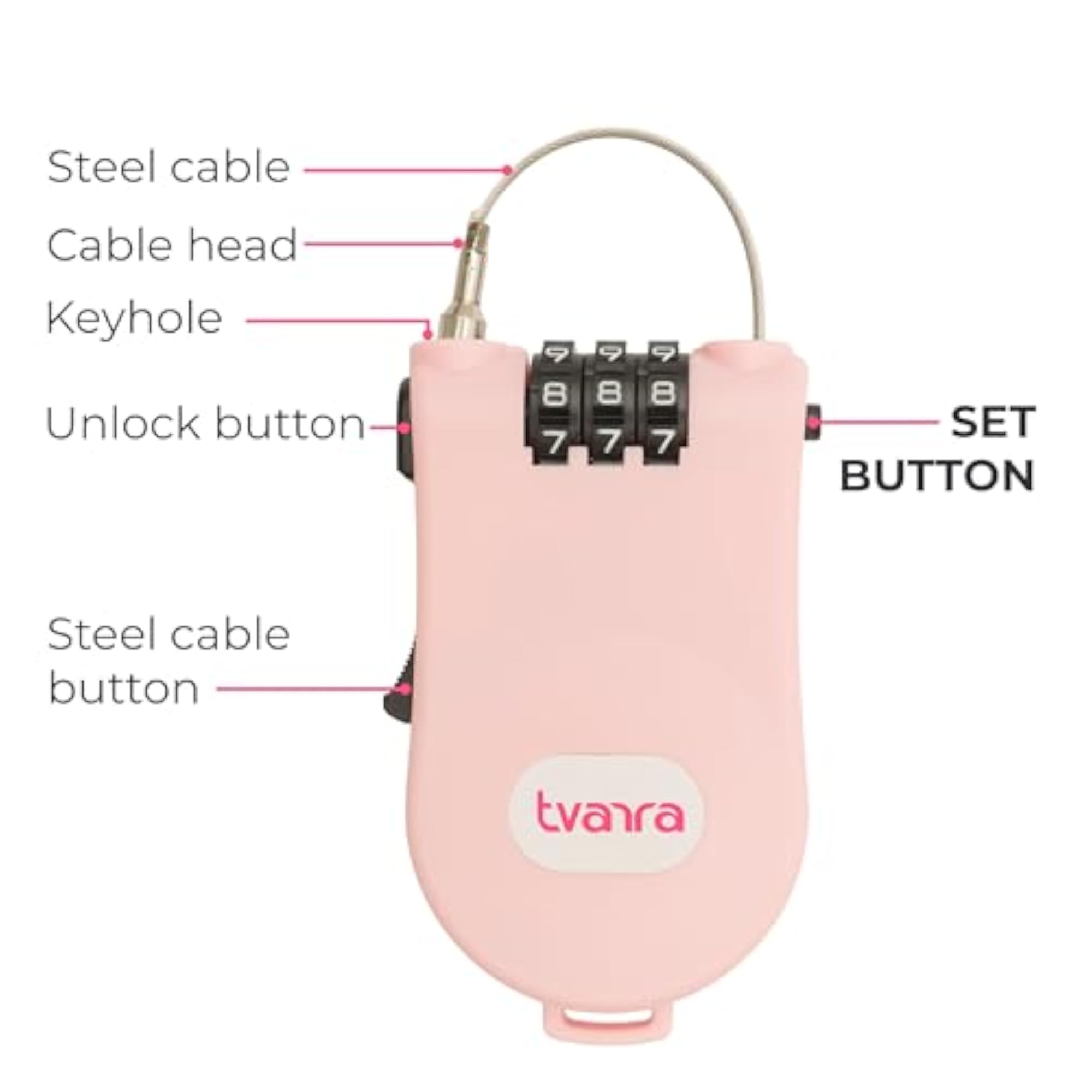 Helmet Lock for Bikes Keyless Steel Wire Combination Lock