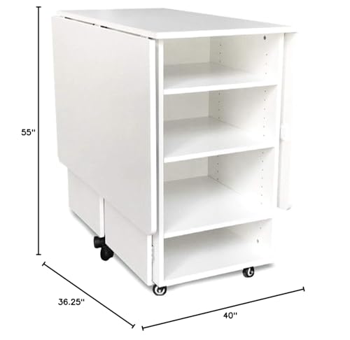 Kangaroo Kookaburra Cutting Table – Large Sewing, Quilting & Craft Workstation with Expandable 70” x 40” Surface, Storage Drawers, Shelves & Rolling Locking Casters, Ash White Finish - Thumbnail 2