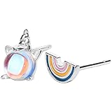 GLSTOY Pendientes Asimétricos para Mujer y Niñas, Diseño Unicornio y Arcoíris, Joyas de Metal Ligero, Pendientes de Moda para Fiestas y Uso Diario