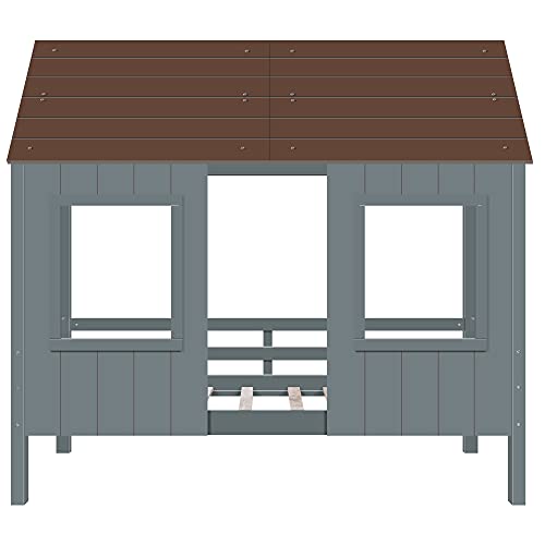 House Loft Bed For Kids, Wood House Bed, Twin Size Low Loft Wood House Bed With Roof And Two Windows For Kids, Teens, Girls, Boys (Twin, Antique Gray +Normal Gray) #TOP3