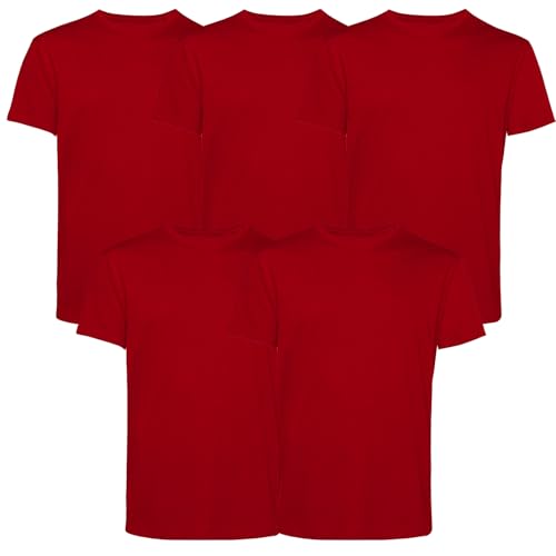 Men’s T-Shirts Multipack | Crew Neck Short Sleeve | 100% Cotton | Casual, Gym, Work, DIY, or Events | Comfortable and Durable Plain T-Shirts | Pack of 5 Red Large
