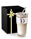 Picture of Initial Glass Cup with Lid Coffee Straw Ribbed Ice Tea Matcha Latte Clear Tumbler Women Coworker Co Work Colleague Secretary Assistant Nurse Team Appreciation Member Bulk Thank You Employee Gift D