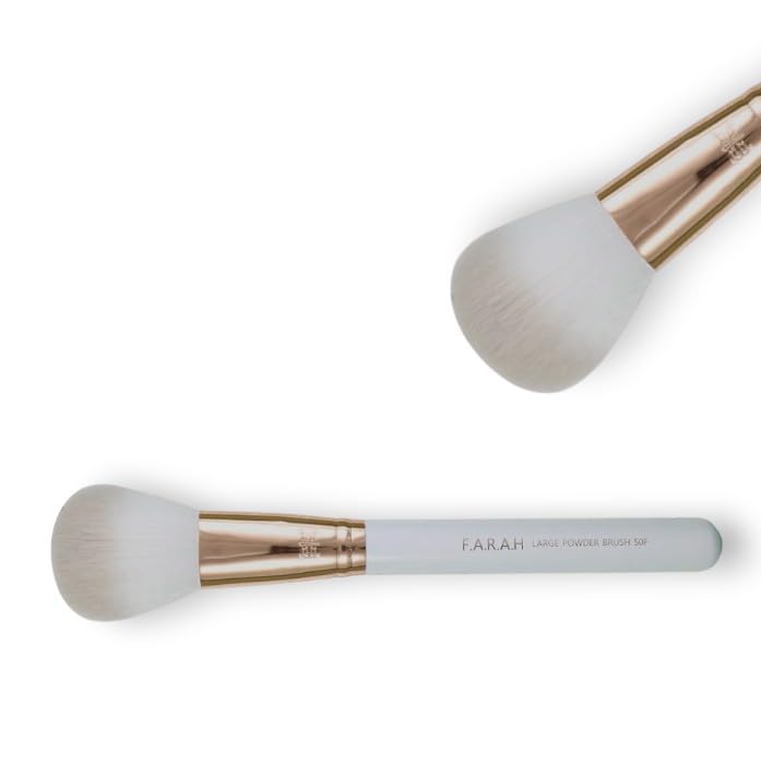 F.A.R.A.H. Large Powder Brush - Rose Gold Collection - Vegan Bristles with Brass Ferrule and Wooden Handle