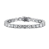 TUSRORSU Pulseras de tenis para mujer, de 6,5 mm, corte redondo, transparente, circonita cúbica 5A+, pulseras de diamantes de imitación para mujer, plata de ley 925, pulsera de tenis para novia