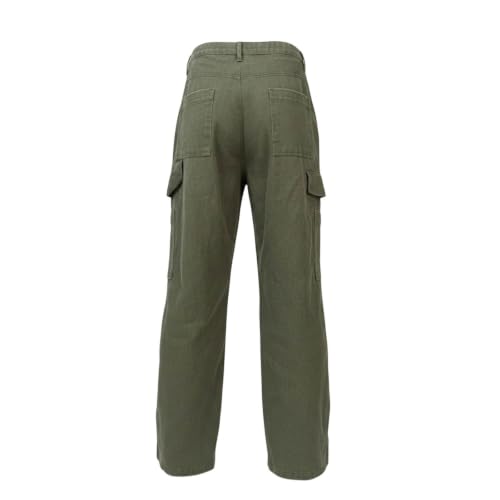 Pantalones vaqueros elásticos de cintura alta con bolsillos y corte recto 5